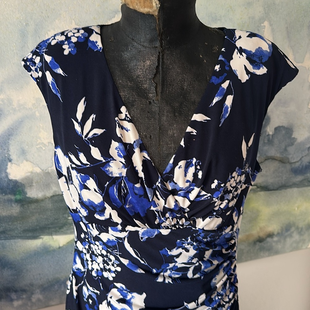 Ralph Lauren Blue Knit Stretch V Neckline Stretch Jersey  Moc Wrap 12